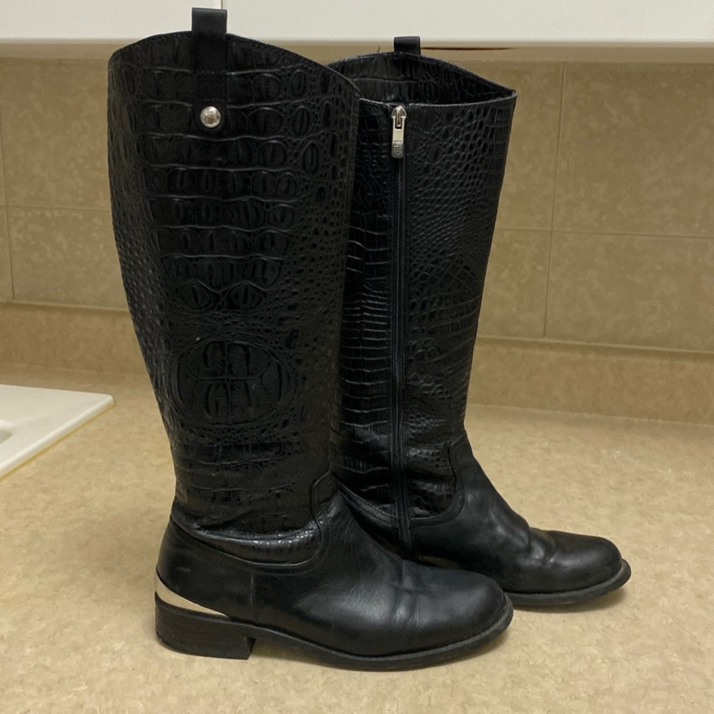 Vince Camuto, Size 7.5, Black Textured Boots